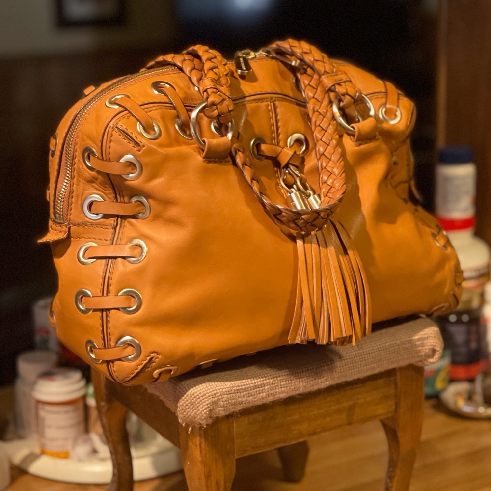 Michael Kors Astor Braided Tasseled Satchel Shoulder Bag
